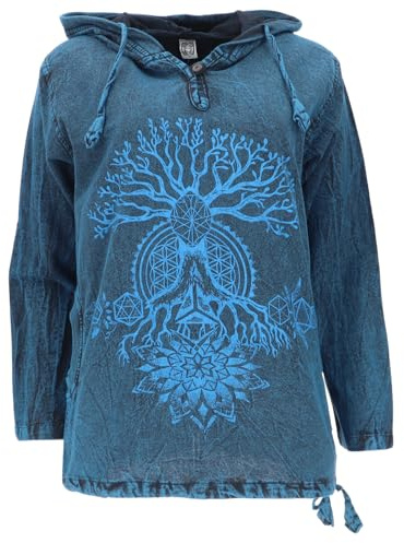 GURU SHOP Yoga Kapuzenshirt, Stonewash Hoodie, Festival Shirt, Herren