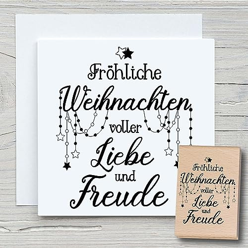 NEWSTAMPS Stempel Fröhliche Weihnachten voller Liebe Motivstempel groß aus Holz & Gummi zum Karten und Geschenke basteln, Holzstempel für Weihnachten, Weihnachtskarte, Scrapbook, Deko, Kinder