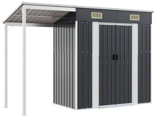 vidaXL Trädgårdsbod med förlängt tak antracit 277x107x181 cm stål, verktygsbod, verktygsskjul, bod, verktygsbodar, skjul, bodar, vedbod, vedbodar