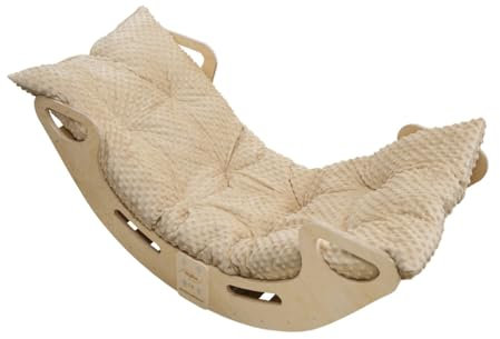 Skyline Kletterbogen mit Kissen Baby Kleinkind Kinder ab 1 Jahr Indoor Klettern Montessori Klettergerüst Holz Wippe Balancewippe Kletterdreieck Kletterwippe Holzwippe Kletterling Holzbogen XL Beige