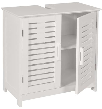 Mendler Waschbeckenunterschrank HWC-B41, Badezimmer Unterschrank Badschrank mit Staufach, Bambus MDF 60x60x30cm MVG - weiß
