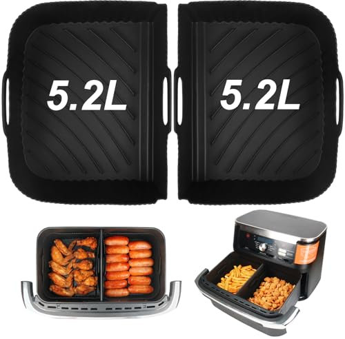 GINOYA Air Fryer Liners for Ninja AF500UK AF500UKCP, Air Fryer Silicone Accessories for 10.4L Air Fryer(2pcs,Black)