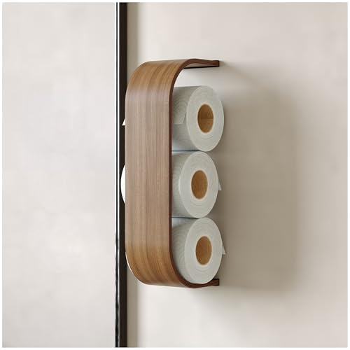 Support de papier toilette, étagère en bois, rangement de rouleaux de papier toilette flottant, suspension murale, supports uniques pour salle de bain (noyer, fin)