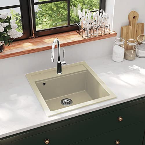 ShGaxin Lavello da cucina Granito Singolo lavabo Beige,Lavabo Da Posa Bagno,Lavabo Bagno