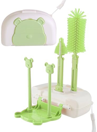 Counius Trockenständer Babyflaschen,Fläschen Ständer Trockengestell Abnehmbar Abtropfgestell Reise Baby Flaschenbürsten Set Babyflaschen Abtropfgestell,Babyflaschen Reinigungsset (grün)