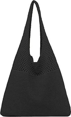 Dinnesis Angebote Blitzangebote Damen Taschen Damen Frühjahr/Sommer Retro hohl gestrickte Handheld One Shoulder Weste Tasche Taschen Schwarz Damen 10 (Black, One Size)