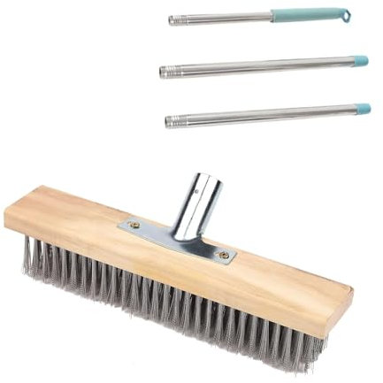 Metal Broom Garden Broom Wire Broom Head Heavy Duty Outdoor Yard Brush Steel Bristles for Deck Scrub Decking Paving Patio Paths Drives, With Iron Accessories (20cm with handle)