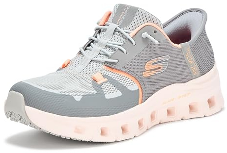 Skechers Women's Work Glide Step Pro SR Edrura Hands Freee Bungee Health Care Professional Shoe, Gray/Orange, 7
