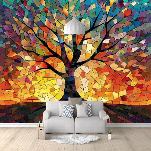 3D Panoramique Murale Arbre De Vie En Couleur Artistique, Papier Peint Intissé 400x280cm, pour Salon, Chambre Enfant, Décoration Murale, ColoréPoster Tableaux Photo Muraux