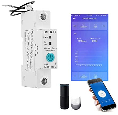 WiFi Smart Energy Monitor Switch Meter 1P Single Phase DIN RAIL W-LAN Smart Energy Meter Stromverbrauch KWh Meter Wattmeter for Smart Home Hochpräzise Echtzeitüberwachung