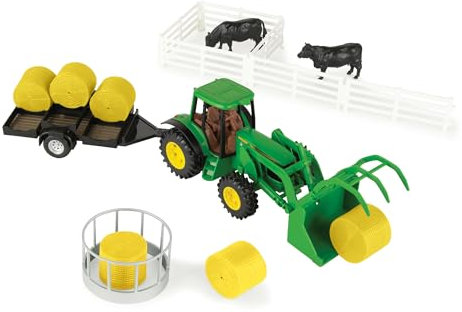 John Deere Haying Bauernhof-Spielset, Maßstab 1:32, inkl. Traktor, Anhänger, Bauernhoftiere und mehr Traktorspielzeug und Bauernhofspielzeug, 21 Stück, ab 3 Jahren