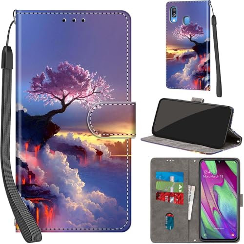 Cover per Samsung Galaxy A40 Case PU Pelle Custodia [Kickstand] [Chiusura magnetica] [Slot per Schede], Portafoglio Flip Custodia per Samsung A40,Montagna