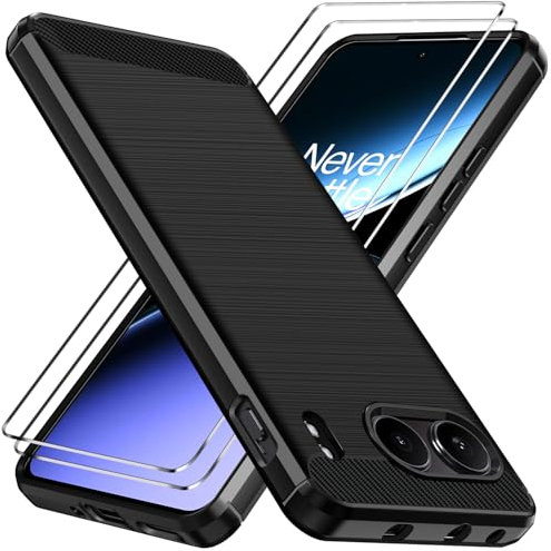 iVoler Hülle für Oneplus Nord 4 5G / Oneplus Nord4 5G mit 2 Stück Panzer Schutz Glas, Militärischer Stoßfest Handyhülle, Dünne Weiche TPU Silikon Kratzfest Schutzhülle Anti-Fingerabdruck Case, Schwarz