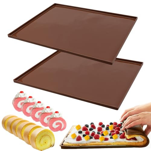 Hawdows 2 Piezas Alfombrilla Silicona para Hornear, Tapete de antiadherente para Horno, Bizcocho para Hornear de Silicona Suiza para Hacer Rollos Pastel Galletas - 30,5x25,8x1 cm (Chocolate)