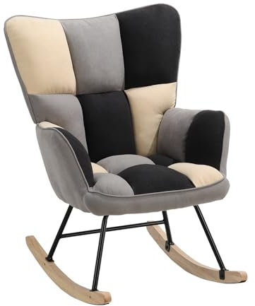 GGK Möbel Schaukelstuhl Stillstuhl, Bequemer Stillsessel mit hoher Rückenlehne, Relaxsessel & Wippstuhl für Wohnzimmer, Babyzimmer, Schlafzimmer & Balkon, Modern & ergonomisch (Schwarz, Grau, Weiß)