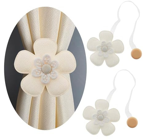 GIRASOLE HOME Alzapaños de tela con forma de flor con imanes 2 unidades, color crema