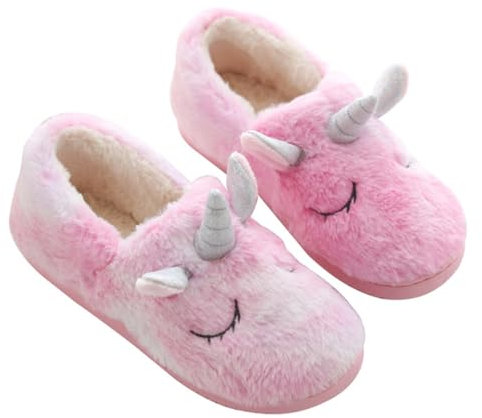 GALPADA 1 Paar Herbst Winter Einhorn Hausschuhe Warme Hallenschuhe Hasenhausschuhe Damen Eltern-kind-hausschuhe Plüsch Regenbogen-einhorn-hausschuhe Einhorngeschenke Für Mädchen Rosa