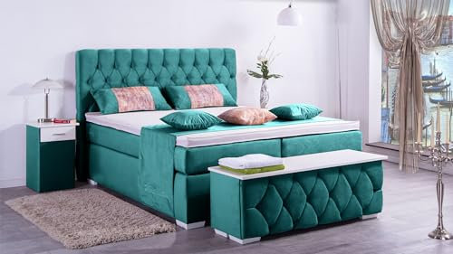 Boxspringbett Jana 240x220, VS-Türkis, 7-Zohnen Taschenfederkernmatratze, Ergoflex - Inklusive Aufbau - Deutscher Hersteller