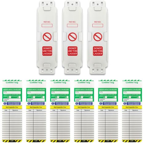 Scaffold Ladder Tags, 3 Holders and 6 Ladder Inspection Tag Inserts, Weatherproof Safety Inspection Record Ladder Tags, Accident Prevention Labels for Indoor Outdoor All Ladder Types (White)