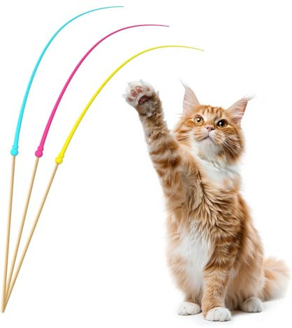 Koean Denko Katzenangel - Katzenspielzeug Angel 3 Stück - Katzenangel Stabil Lang kein Federspielzeug - Katzen Angel aus Silikon mit Mausschwanz