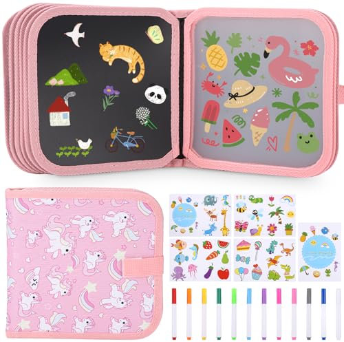 Double Face Enfant Doodle Planches, Tablette Dessin Enfant Réutilisable, Tableau D'écriture Portable, Gribouillage, Comprend 12 Crayons de Couleur et Un Carnet de Dessin pour Copier, 16 Pages