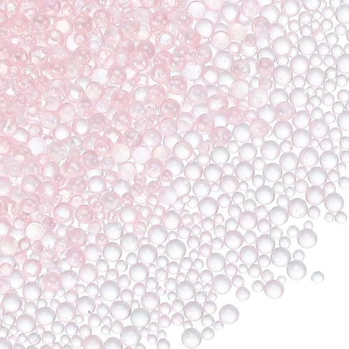 PATIKIL 1-3mm Mini Glass Bubble Beads 200g Tiny Iridescent Beads No Hole Water Droplet Balls for DIY Crafting Nail Art Resin Filler, Pink