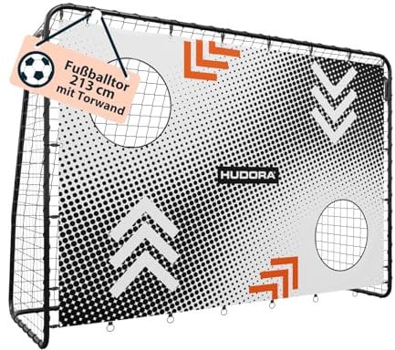 HUDORA Fußballtor Trainer mit Torwand I Robustes Outdoor-Tor für Kinder & Erwachsene I Tormauer mit Zwei verstärkten Schusslöchern I wetterfestes Tor für Training & Freizeit - Arrow