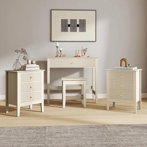 Dressing Table, Stool & Pair of 3 Drawer Bedside Tables - Hales Taupe Range