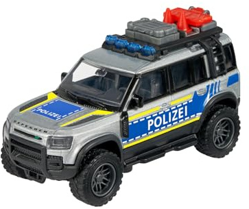 Majorette Auto Land Rover Defender 90 Police (12,5 cm) - großes Polizeiauto mit Metall-Kabine, Freilauf & Zubehör, Polizei-Spielzeug für Kinder ab 3 Jahre