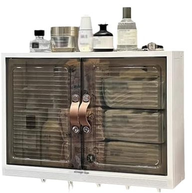 Wandschrank Bad Klein Oberschrank Küche Landhausstil Weiß Nagelfreie Installation Haken an der Unterseite Zusammenklappbar Geeignet für Büro, Badezimmer, Küche(45 * 13 * 32cm)