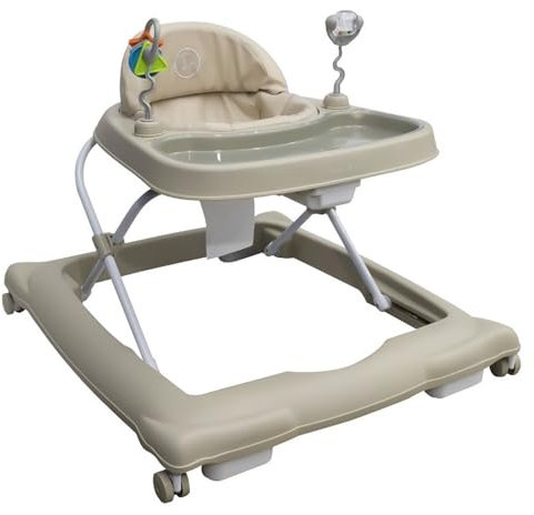 Liefjes & Co Lauflernhilfe & Gehfrei Babywalker – mit 360° Rollen, Spielstation & Spielzeug – Höhenverstellbar, klappbar, mit hoher Rückenlehne – Lauflernwagen (Beige)