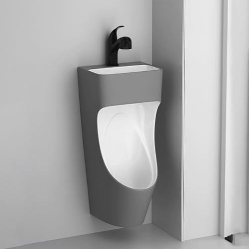 POWRZZZY Gewerbliches Spülurinal Wandmontiertes Urinal Automatisches Sensor-Urinal für Männer mit Waschbecken und Ausziehbarem Wasserhahn Einfach zu Reinigen(Gray)