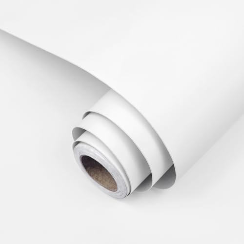 wishFIRE Papier Peint Auto-Adhésif, Blanc Mat, Vinyle, Moderne, 500g, 40cm x 500cm, Surface Lisse, Pour Murs et Meubles