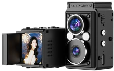Andoer Cámara Digital Vintage Mini S11 Retro con Doble Lente,Visión Nocturna y Zoom, Pantalla Mini 0.85 Pulgadas, Ideal para Vacaciones, Tarjeta TF de hasta 128GB y Cable Tipo C Incluido, (Negro)