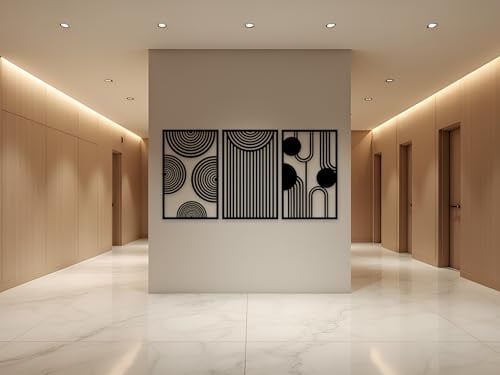 Kajaro Trittico Geometrico Quadro Legno 3 pezzi, Trittico Geometrico | Gratis: secondo quadro più piccolo incluso. Decorazione murale in legno, montaggio senza forare.