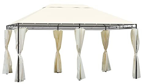 Outsunny Gazebo da Giardino 4x3m con 6 Pareti Rimovibili in Poliestere Anti UV, Crema