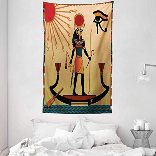 ABAKUHAUS Ägyptisch drucken Wandteppich, Sonne Alt Ägyptisch Zeitlose Anmut Antike Tradition Illustration, aus Weiches Mikrofaser Stoff Wand Dekoration Für Schlafzimmer, 140 x 230 cm, Kamel Rot