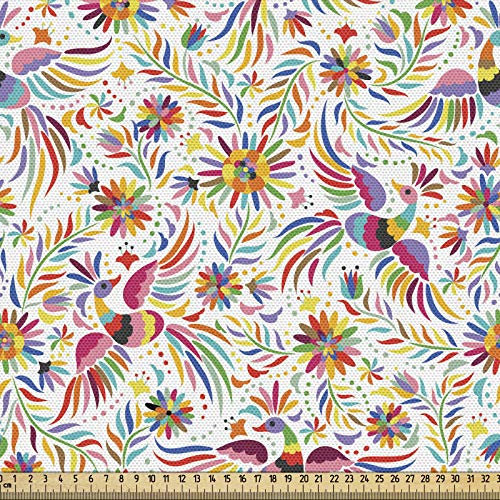 ABAKUHAUS Mexikaner Gewebe als Meterware, Bunte Natur Ethnisch, Schön Gewebten Stoff für Polster und Wohnaccessoires, 1M (148x100cm), Weiß Mehrfarbig