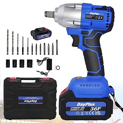 AUTOFU 21V Brushless Cordless Impact Wrench Gun Driver Nut Tool Drill Set, 2pcs Li-Ion Batteries 6000Amh 420N.m, Dual Speed, Fast Charger & 4 Sockets(14mm 17mm 19mm 22mm) & 12 Bits