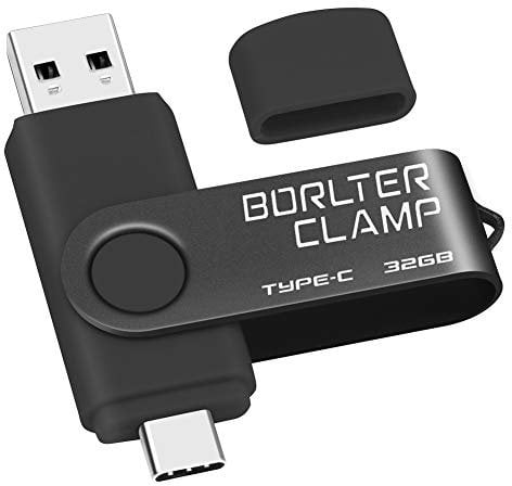 Clé USB Type C 32 Go, BorlterClamp Mémoire Stick Double Connecteur USB C 3.0 U Disque Flash Drive pour Smartphone Android Samsung S10/S9/S8, Huawei Honor, LG, Tablette et Ordinateur (Noir)