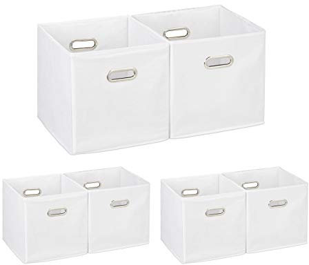 6 x Aufbewahrungsbox, Regalkorb ohne Deckel, Faltkiste mit Griff, Regalbox faltbar, Stoffbox quadratisch, 30 cm, weiß