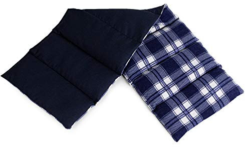 Kirschkernkissen 75x20cm groß 8-Kammer. Wärmekissen, Körnerkissen XL (Flanell karo-blau)