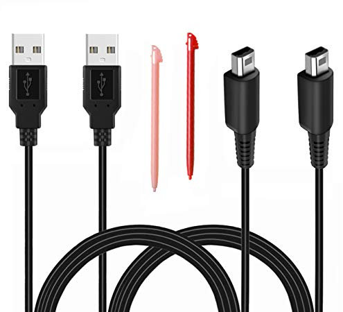 2 cavi di ricarica USB da 1,2 m per Nintendo 3DS/2DS, Play and Charge cavo di ricarica per Nintendo New 3DS XL/3DS/New 2DS XL/2DS/DSi/DSi XL con 2 pennini