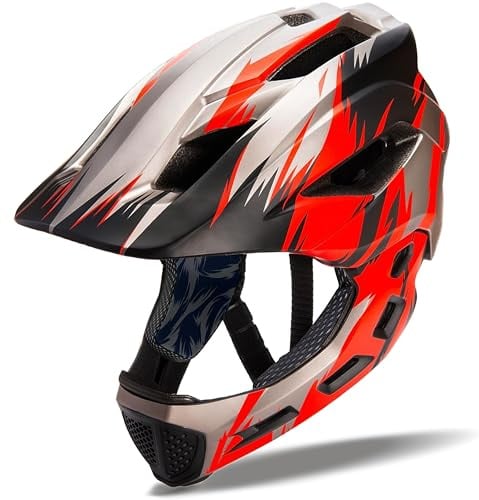 Natuway Toddler and Kids Full Face Helmet, Girl and Boy BMX Multi-Sport Detachable Mountain Dirty Bike Helmet Around 3-12 Years Head Circumference.
