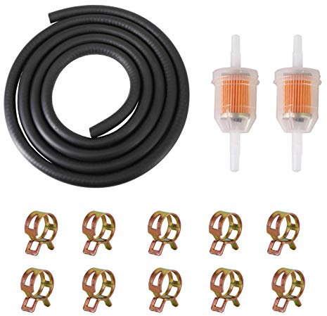 Dokili Universell 1/4 Benzinschlauch Kit und 2 Meter Ø 6mm Kraftstoffleitung und 2 Stück 6mm-8mm Benzinfilter und 10 Stück Schlauchschellen für Auto Motorrad Roller