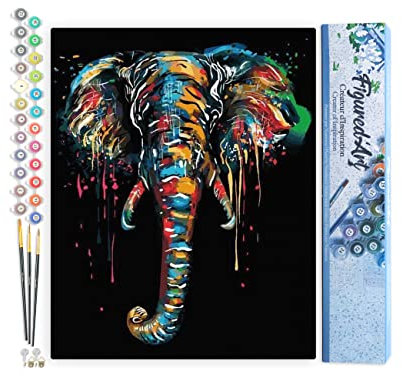 Figured'Art Peinture par Numéro Adulte Peinture Elephant - Activité Manuelle Kit de Loisir Créatif DIY Numéro d'Art Complet - 40x50cm sans châssis en bois