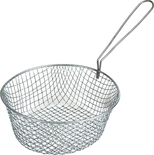 Round Fryer Basket with Handle, Deep Wire Strainer for Frying, Strainer Net Kitchen Cooking Tool, Fried Basket Ideal for Chips, Fries, Shrimps, Wedges (7 Inch)
