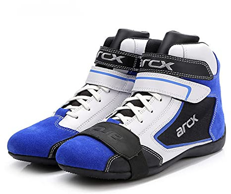 Stivali da Moto da Uomo,Scarpe Blu per Il Tempo Libero,Moto in Pelle Motoscafi Street Moto Racing Caviglia Scarpe Casual Quattro Stagioni,Blue-40