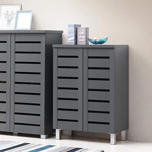 Timber Art Design UK 4 Tier Shoe Storage Cabinet Organizer, Cabinet Shelving for Space Saving,Cupboard Hallway Bedroom, Shoes,Organiser, Dark Grey - 60 x 87.2 x 33 cm