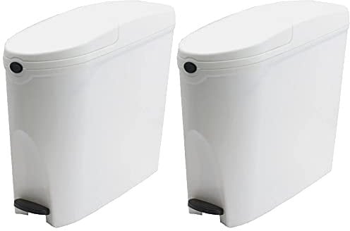 Sanitary Bin 20L x 2 Slimline Washrooms Toilets Hygienic Disposal Pedal Container Bins for Female Ladies and Baby Hygiene Products - 20 litres White